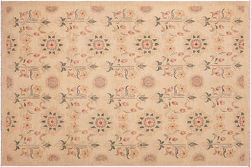 handmade Transitional Kafkaz Chobi Ziegler Tan Green Hand Knotted RECTANGLE 100% WOOL area rug 6 x 9